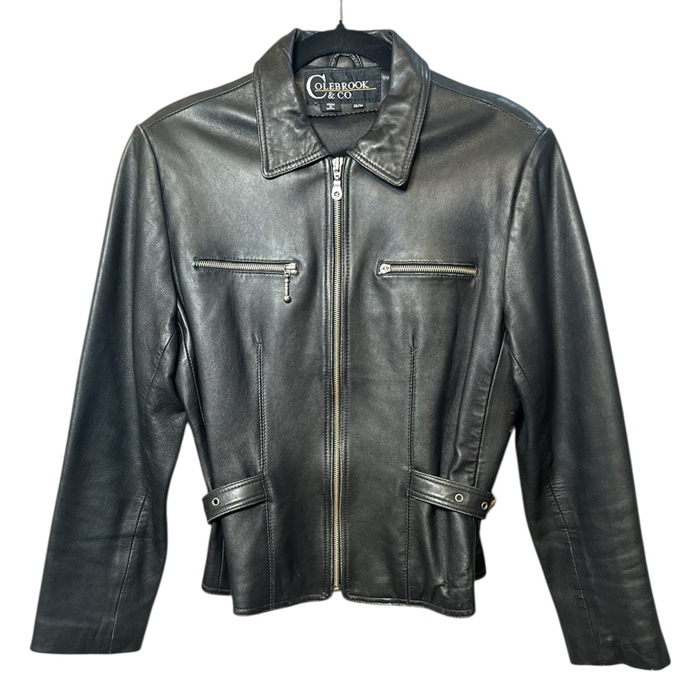 Vintage Y2K Colebrook & Co Black Leather Moto Jacket Women’s M‎ Biker Zip-Up